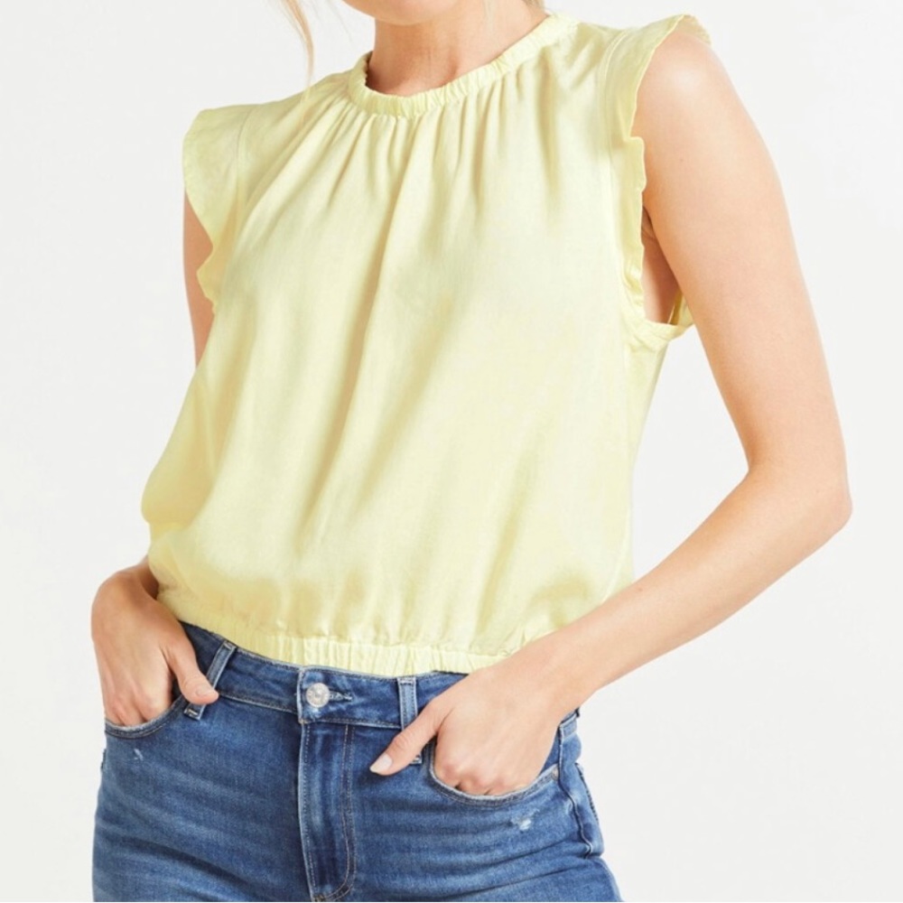 Cloth & Stone Washed Flutter Sleeve Top Butter Yellow Size Small Tencel